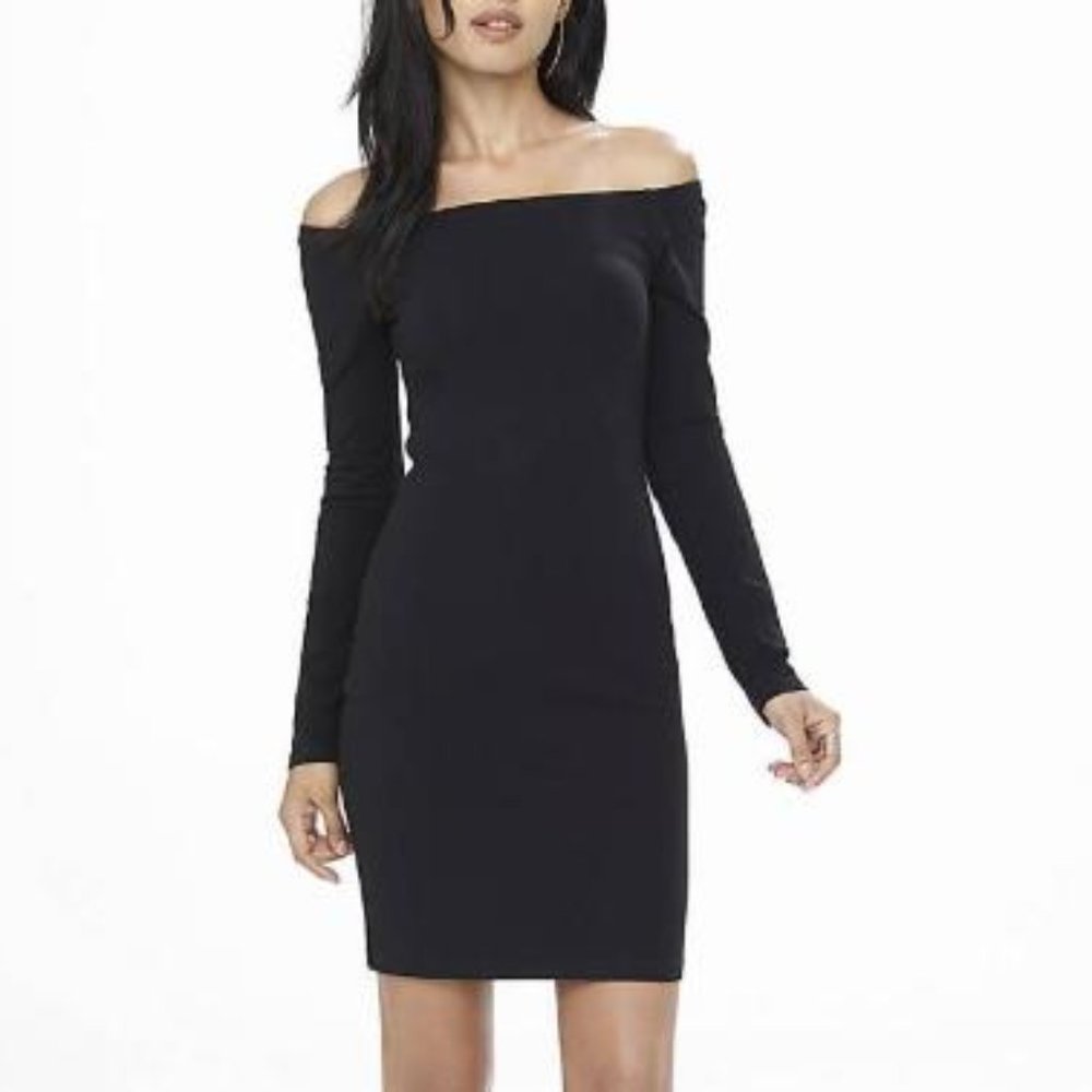 Express Black Fitted Off The Shoulder Dress